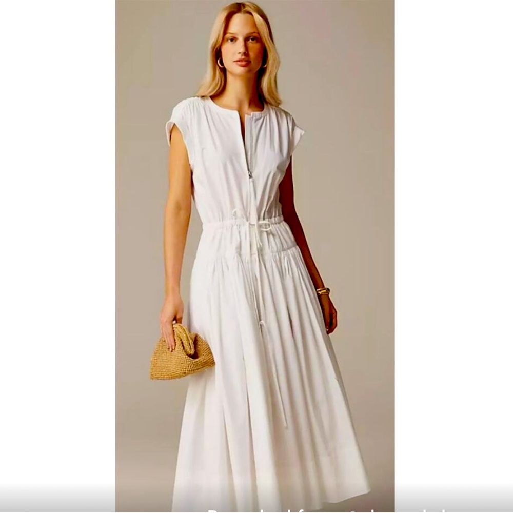 NWT Beautiful J. Crew White Midi Sundress with Cap Sleeves and Crew Neck